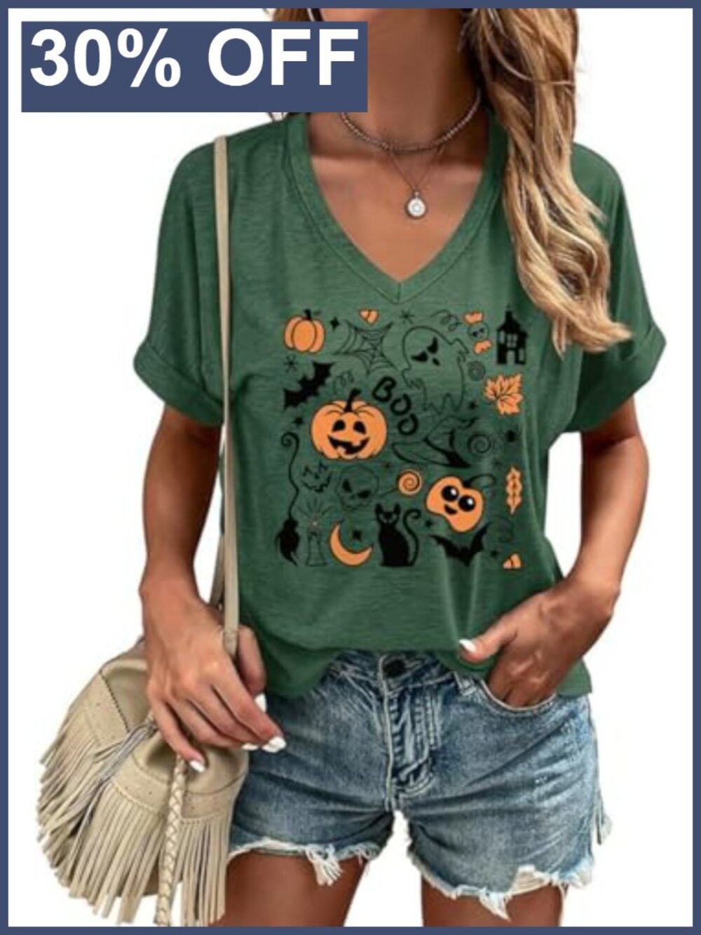 Halloween Graphic V-Neck Tee